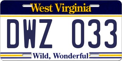 WV license plate DWZ033