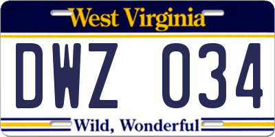 WV license plate DWZ034