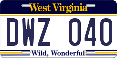 WV license plate DWZ040