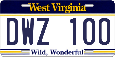 WV license plate DWZ100