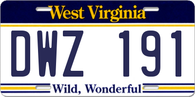 WV license plate DWZ191