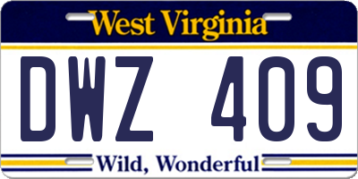 WV license plate DWZ409