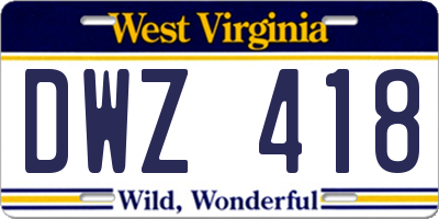 WV license plate DWZ418