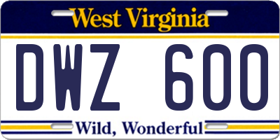 WV license plate DWZ600