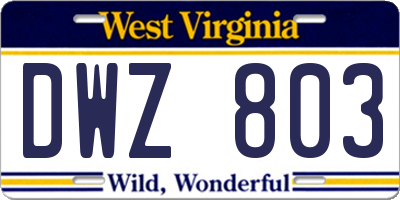WV license plate DWZ803