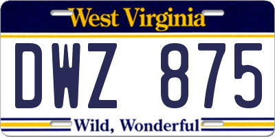 WV license plate DWZ875