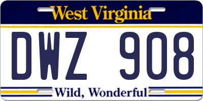 WV license plate DWZ908