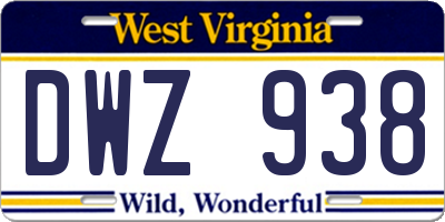 WV license plate DWZ938