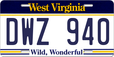 WV license plate DWZ940
