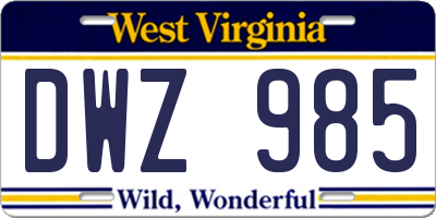 WV license plate DWZ985