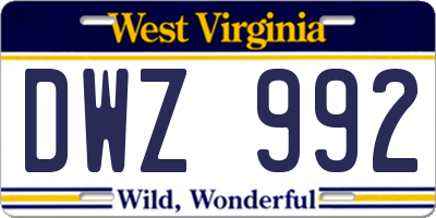 WV license plate DWZ992