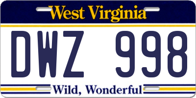 WV license plate DWZ998