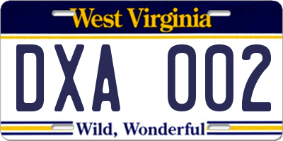 WV license plate DXA002
