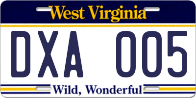 WV license plate DXA005