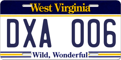 WV license plate DXA006