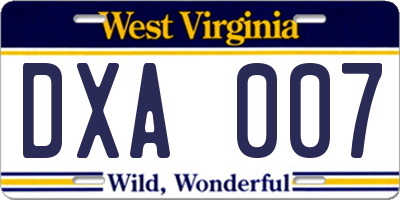WV license plate DXA007