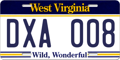 WV license plate DXA008