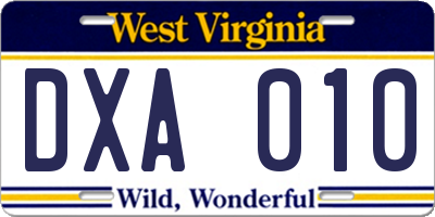 WV license plate DXA010