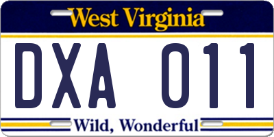 WV license plate DXA011