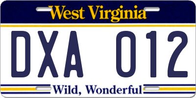 WV license plate DXA012
