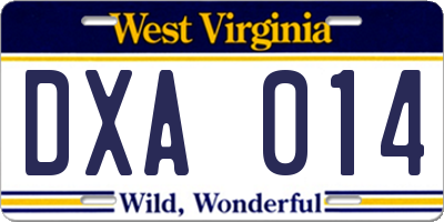 WV license plate DXA014