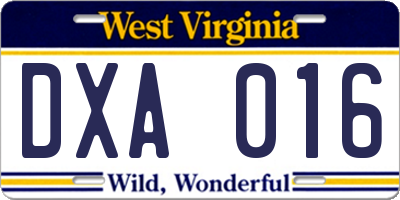 WV license plate DXA016