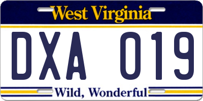 WV license plate DXA019