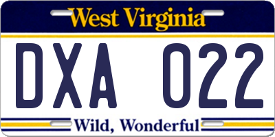 WV license plate DXA022