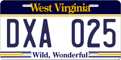 WV license plate DXA025