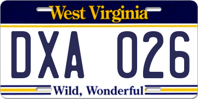 WV license plate DXA026