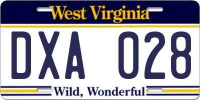 WV license plate DXA028