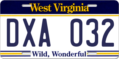 WV license plate DXA032