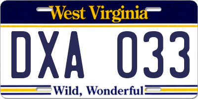 WV license plate DXA033