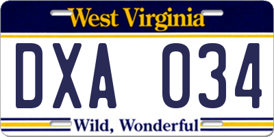 WV license plate DXA034