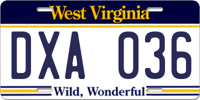 WV license plate DXA036