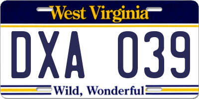 WV license plate DXA039