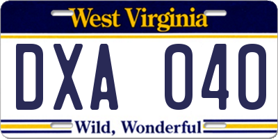 WV license plate DXA040