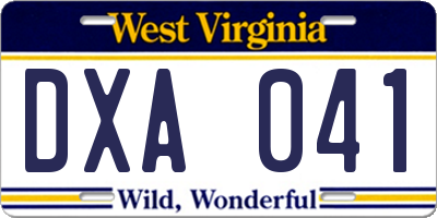 WV license plate DXA041