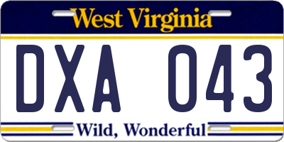 WV license plate DXA043