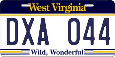 WV license plate DXA044