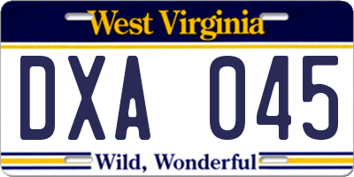WV license plate DXA045