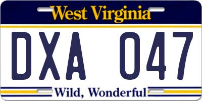 WV license plate DXA047