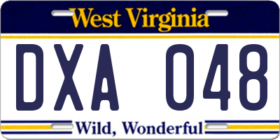 WV license plate DXA048