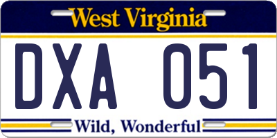 WV license plate DXA051