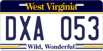 WV license plate DXA053