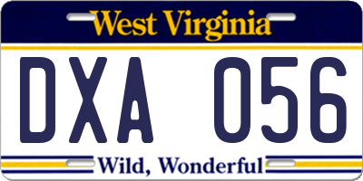 WV license plate DXA056