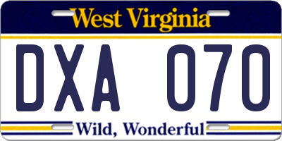 WV license plate DXA070