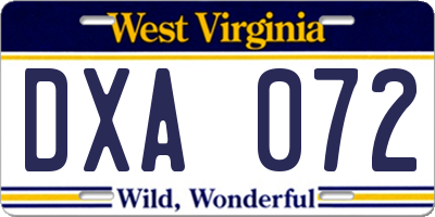 WV license plate DXA072