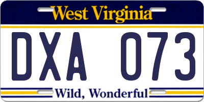 WV license plate DXA073