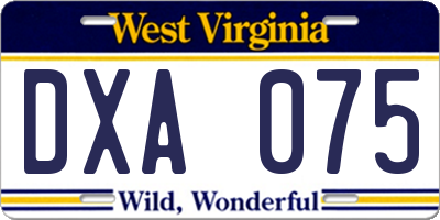 WV license plate DXA075